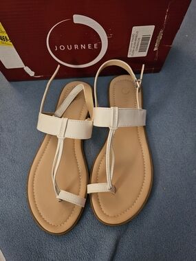 Journee Collection Women’s White T-Strap Slingback Sandals